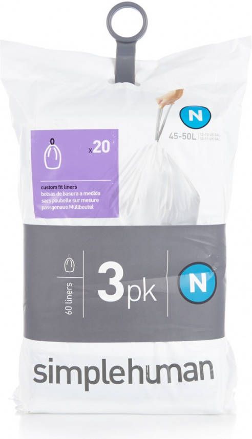 SimpleHuman Afvalzakken Code N 45 liter Pocket Liners Set van 3x20 Stuks online kopen